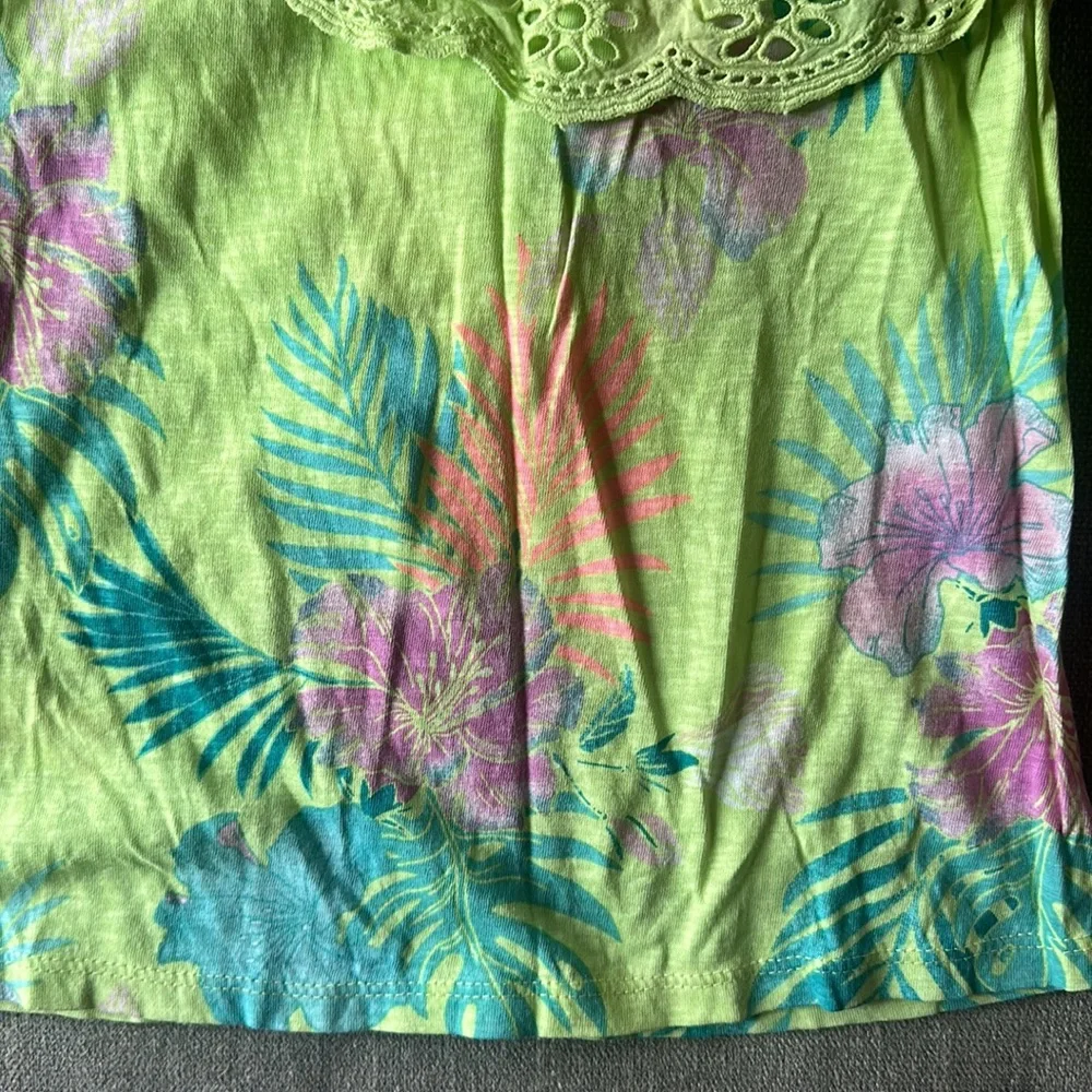 Justice Girls Lime Green Tropical Print Button Front Tank Top Size S